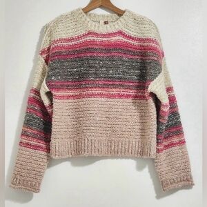 Pilcro Anthropologie Chunky Knit Striped Sweater Sz M Bohemian Cottagecore Pink